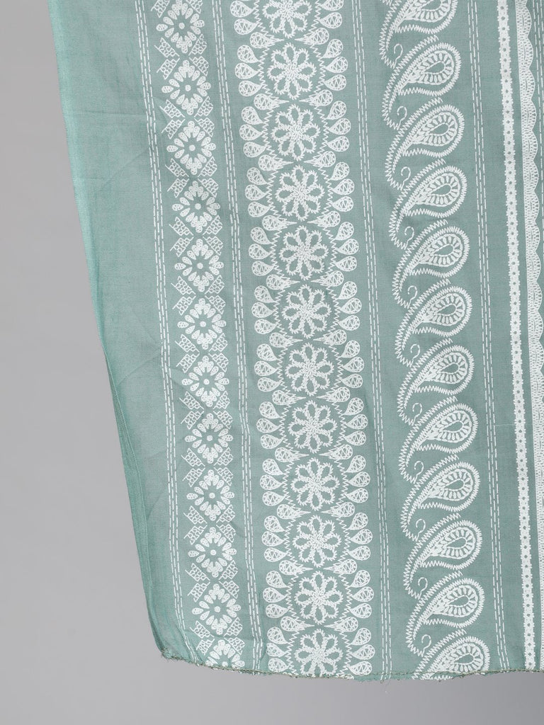 Women's Green Floral Printed Straight Kurta With Plazo & Dupatta