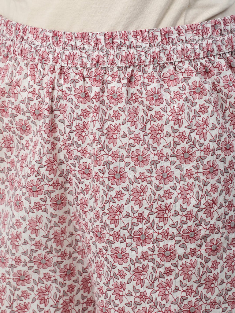 Women's Pink Floral Printed Cotton Kurta & Plazzos with Dupatta