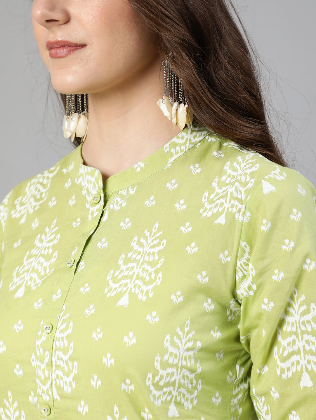 Women's Green Ethnic Printed Straight Kurta With Palazzo And Dupatta - Nayo Clothing