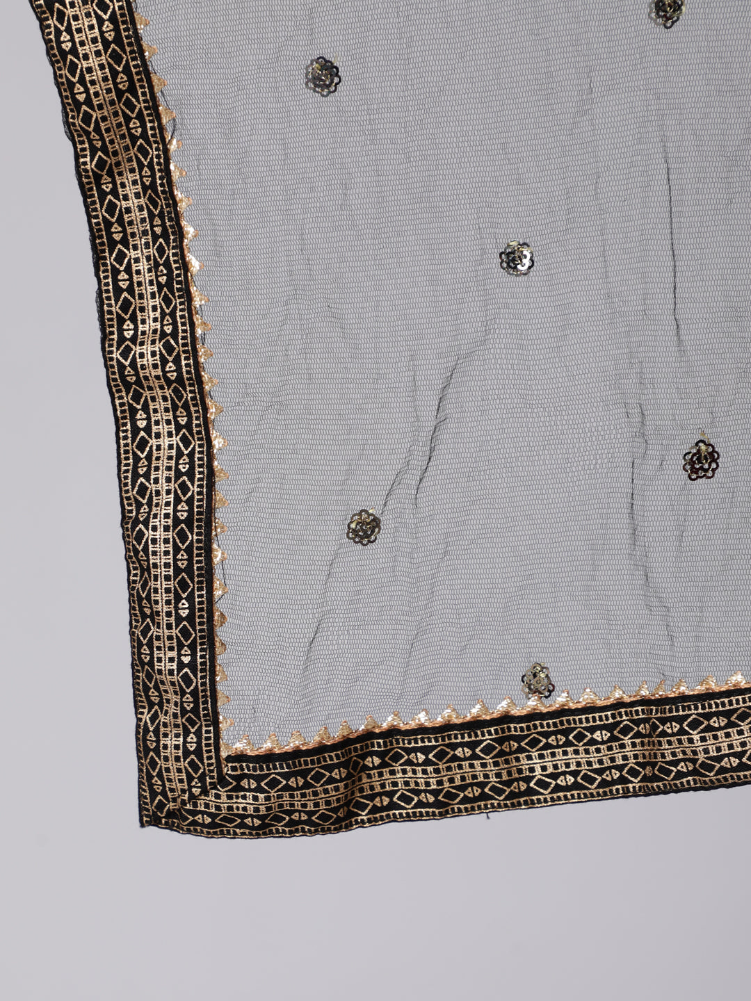 Women's Black & Gold Ethnic Printed Kurta With Palazzo & With Net Dupatta - Nayo Clothing