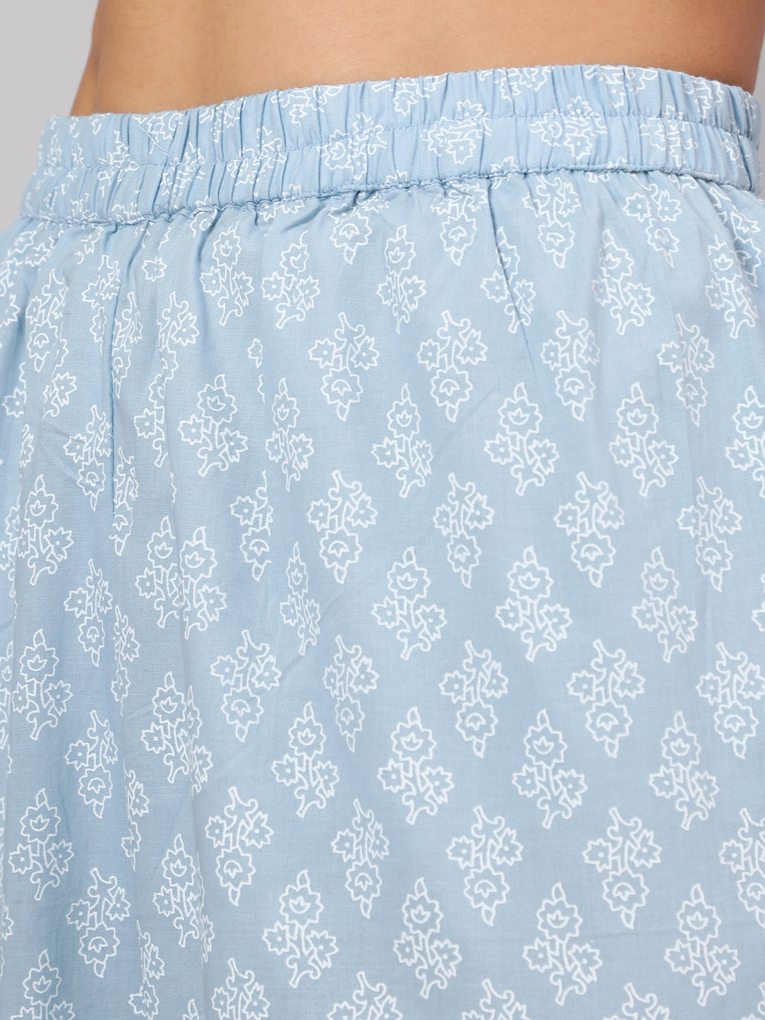 Women's Light Blue Floral Printedt Flared Kurta With Trouser And Dupatta - Taantav