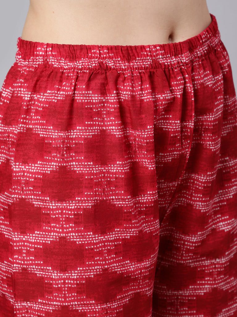 Women's Red Bandhani Printed Straight Kurta With Palzzo And Dupatta