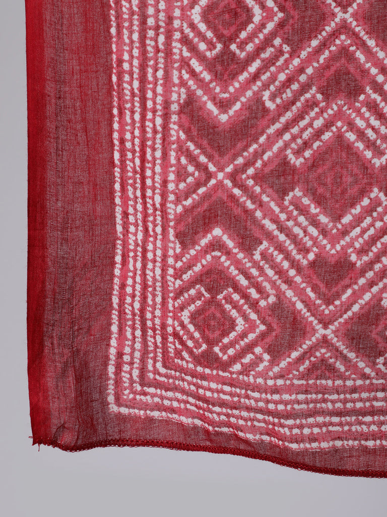 Women's Red Bandhani Printed Straight Kurta With Palzzo And Dupatta