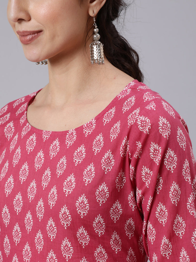 Women's Pink Ethnic Printed Straight kurta With Palazzo and dupatta