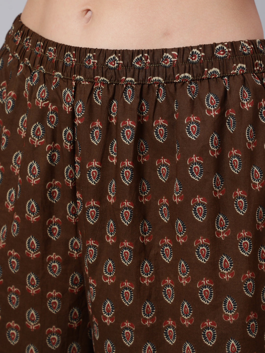 Women's Brown Ethnic Motifs Yoke Design Pure Cotton Kurta with Trousers & With Dupatta - Nayo Clothing