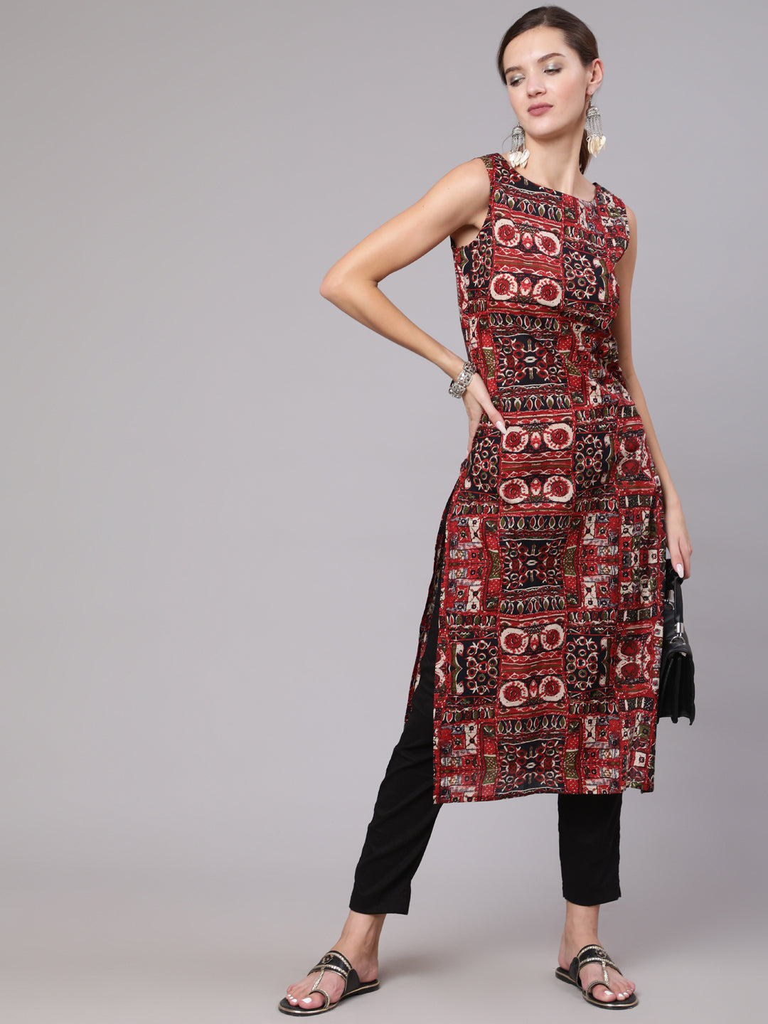 Women's Multicoloured Printed Thread Work Kurta - Nayo Clothing