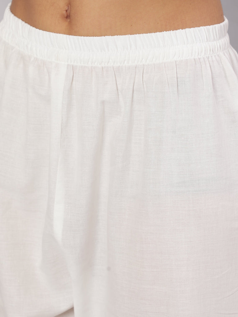 Women's Mauve Printed Straight Kurta With White Solid Trouser