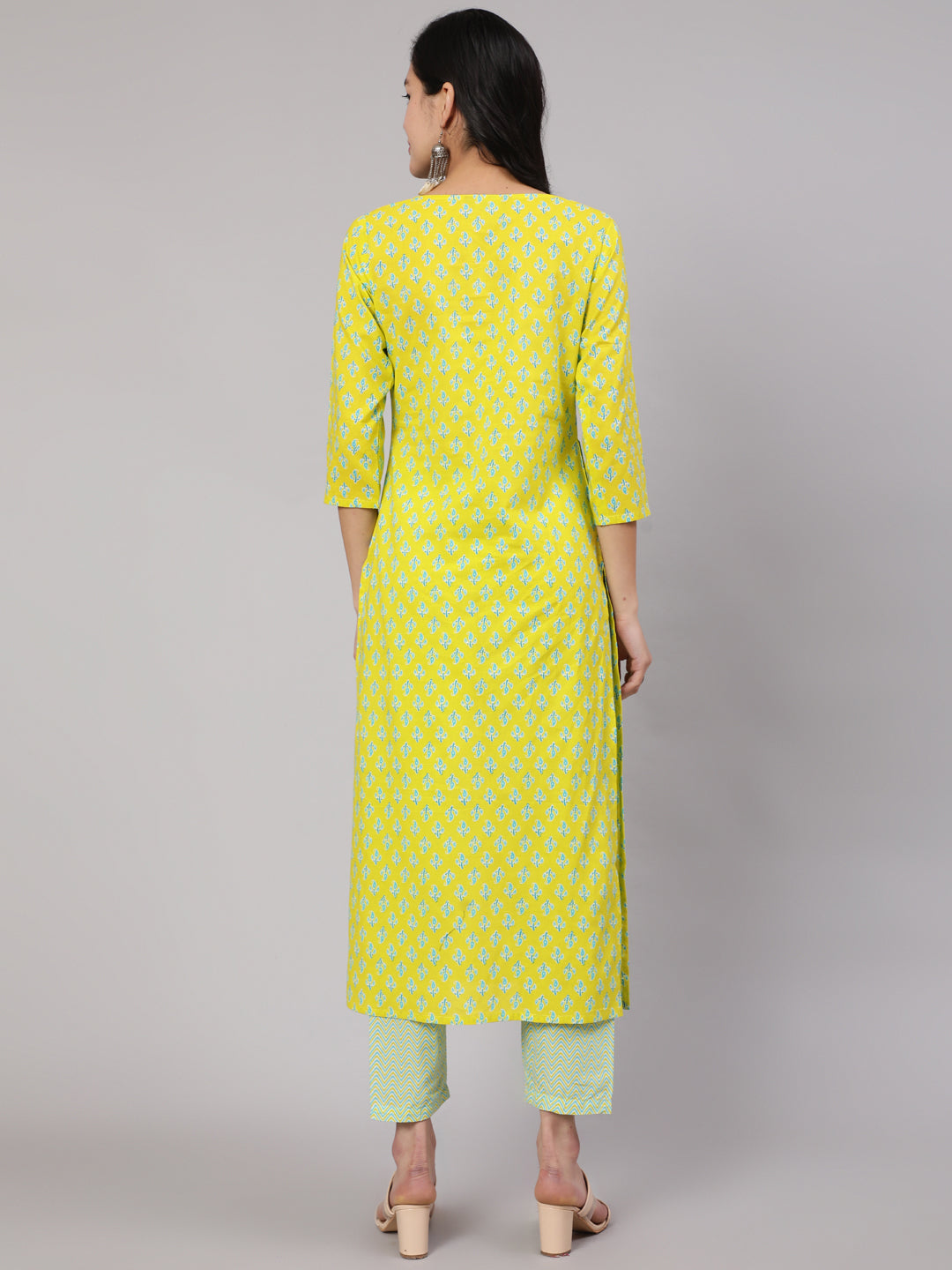 Women's Lime Green Ethnic Printed Kurta With Trouser - Nayo Clothing