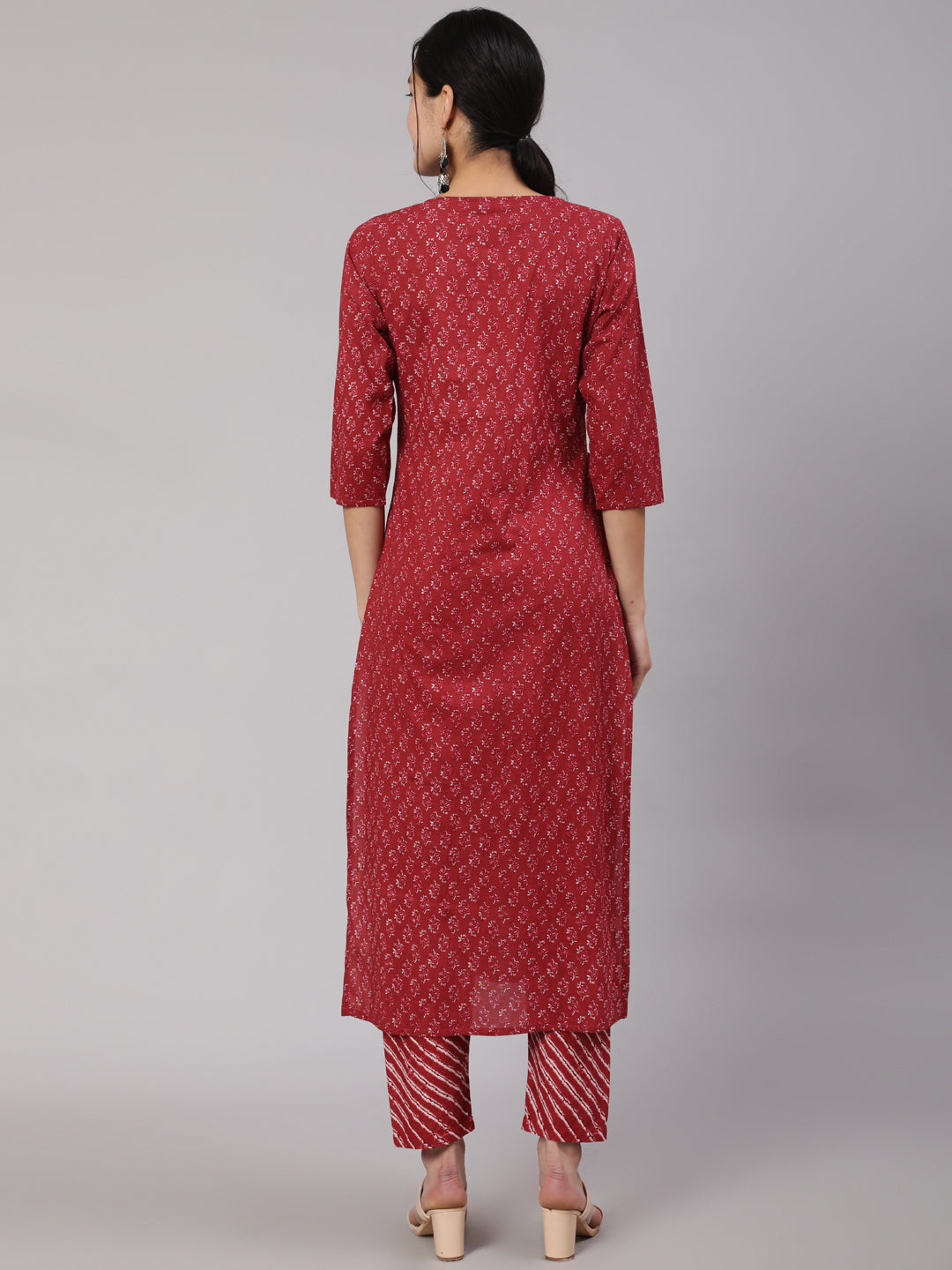 Women's Burgundy Ethnic Printed Straight Kurta With Trouser - Nayo Clothing