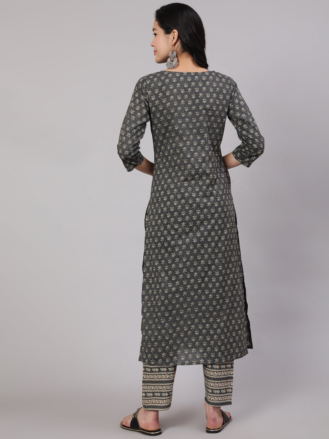 Women's Grey Printed Straight Kurta With Trouser - Nayo Clothing
