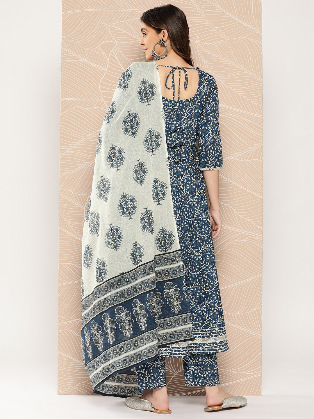 Women's Blue Printed Flared Kurta And Trouser With Dupatta - Nayo Clothing
