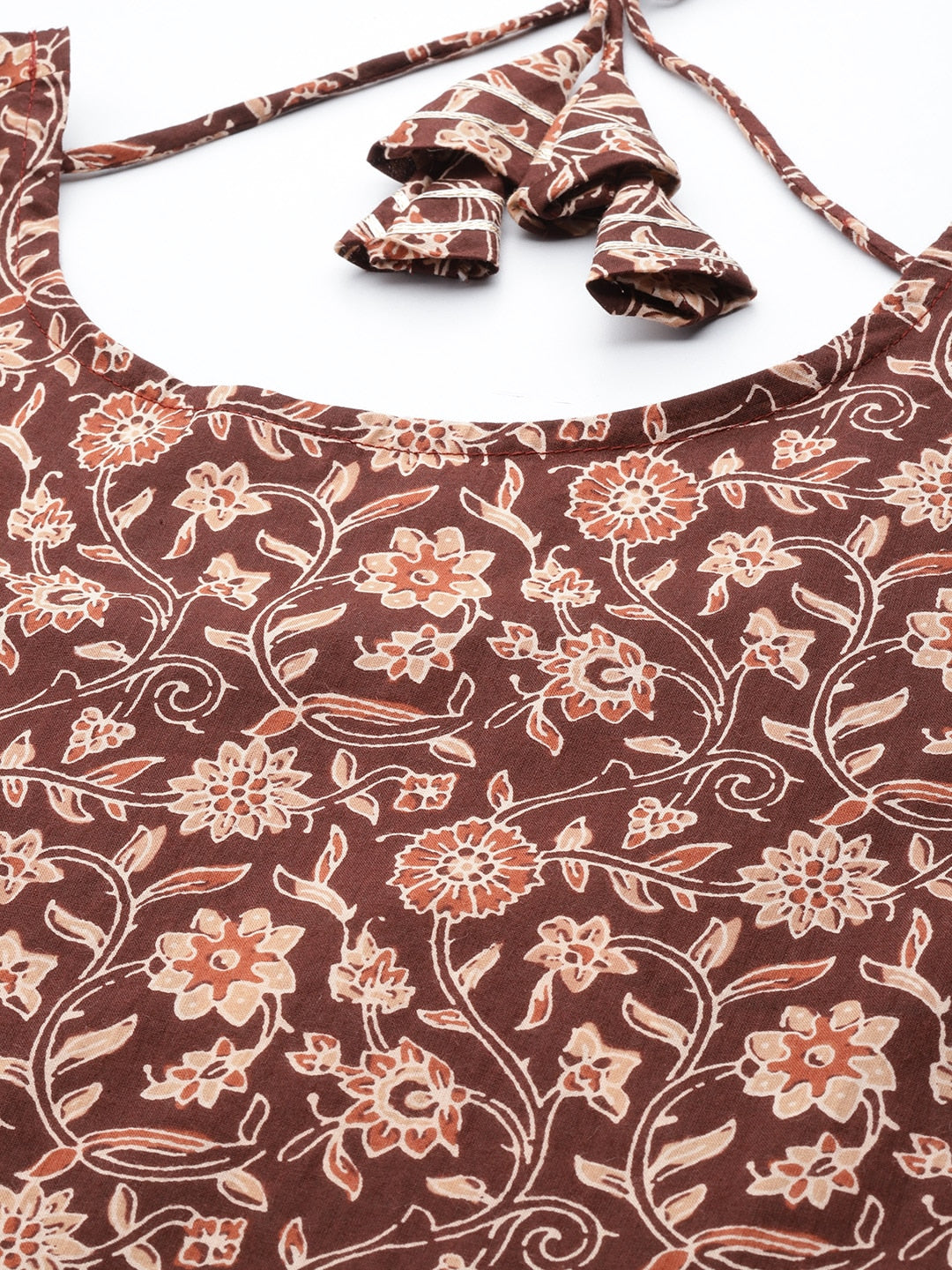 Women's Brown Floral Printed Anarkali Kurta With Trouser And Dupatta - Nayo Clothing