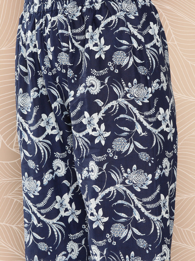 Women's Blue Paisely Printed Straight Kurta With Trouser And Dupatta
