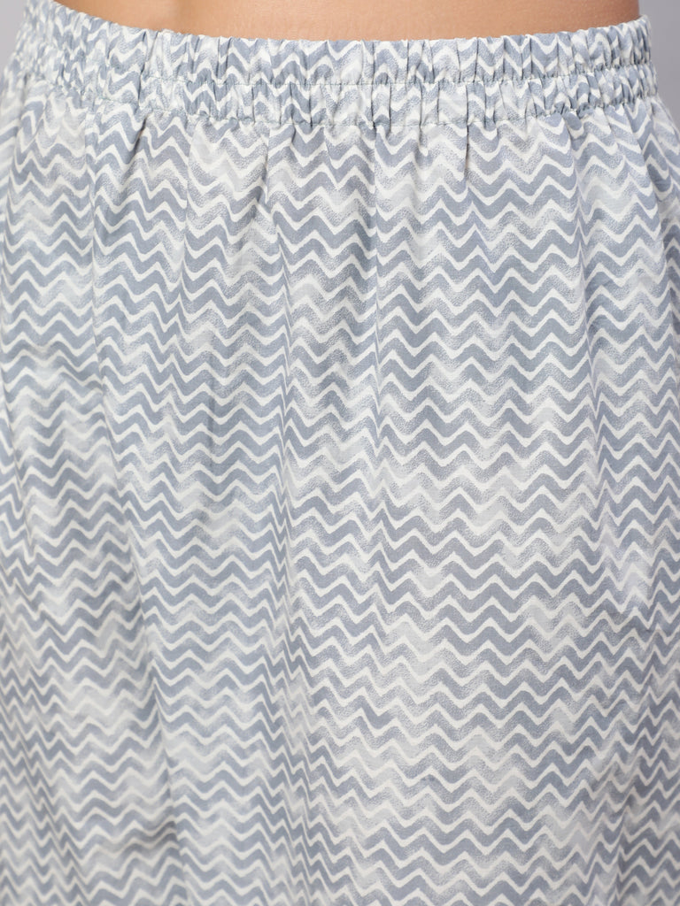 Women's Grey Ethnic Embroidered Kurta With Palazzo And Dupatta