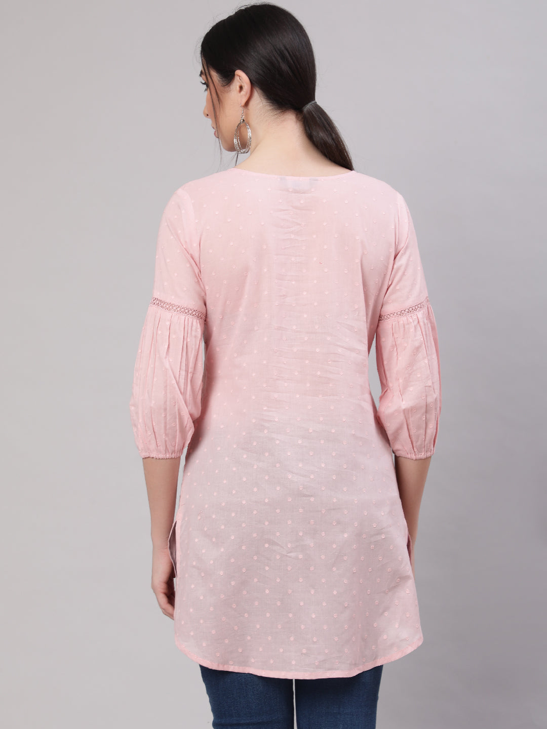 Women's Pink Straight Tunic With Three Quaretr Sleeves - Nayo Clothing
