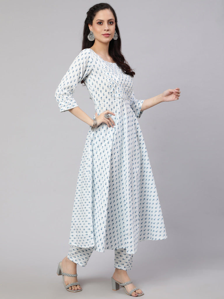 Women's Off-White Ethnic Printed Kurta With Trouser And Dupatta