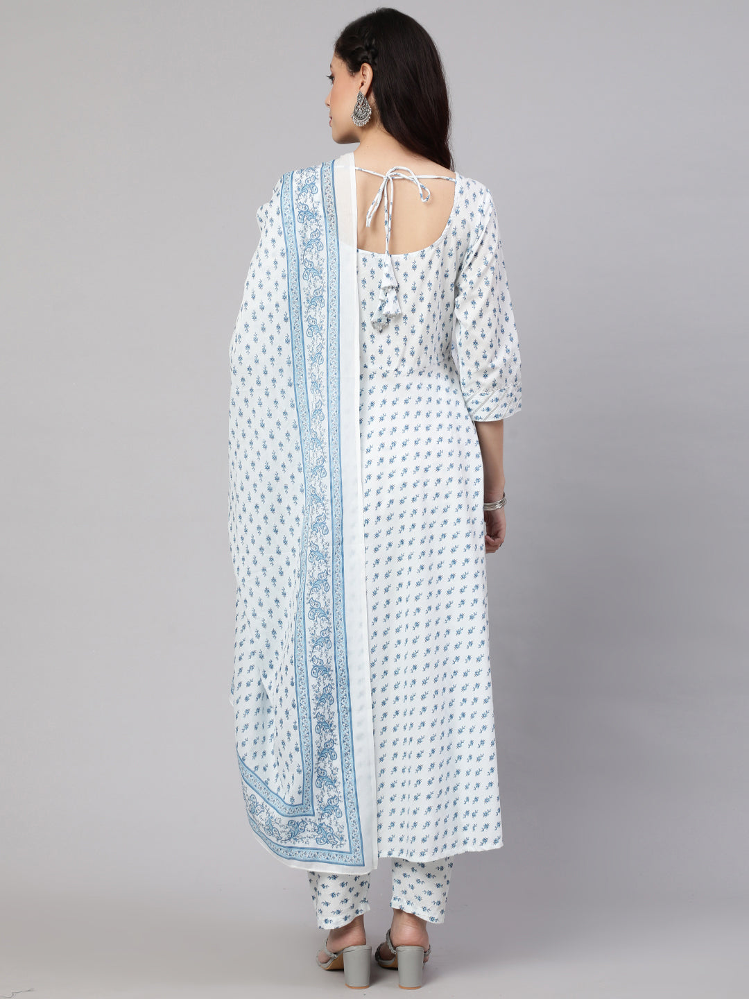 Women's Off-White Ethnic Printed Kurta With Trouser And Dupatta - Nayo Clothing