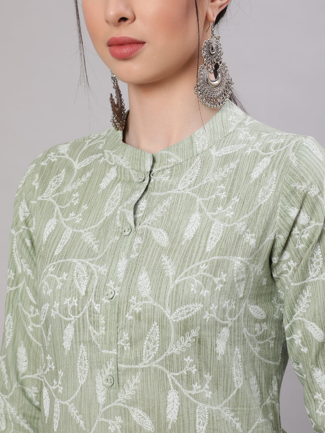 Women's Green Ethnic Printed Straight Tunic - Nayo Clothing