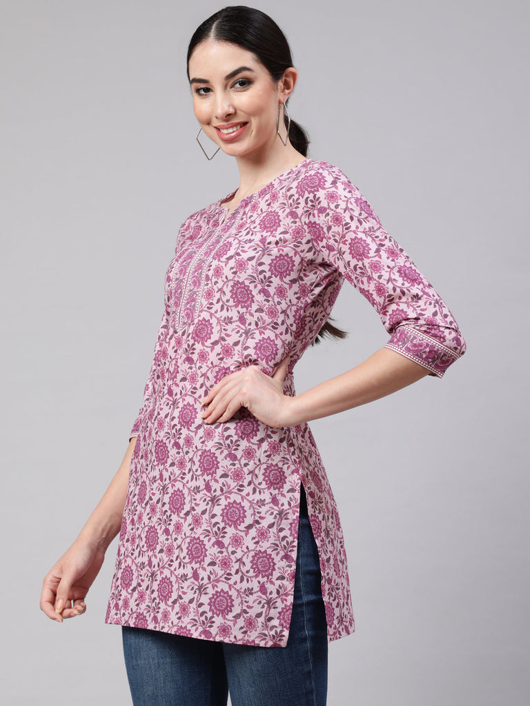 Women's Pink Straight Tunic With Three Quaretr Sleeves