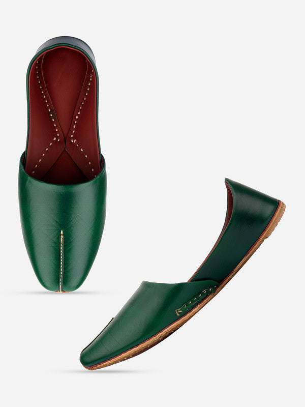 Men's Indian Ethnic Handrafted Green Premium Leather Footwear - Desi Colour