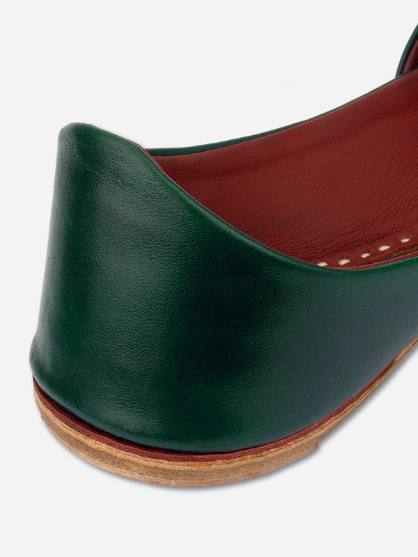 Men's Indian Ethnic Handrafted Green Premium Leather Footwear - Desi Colour