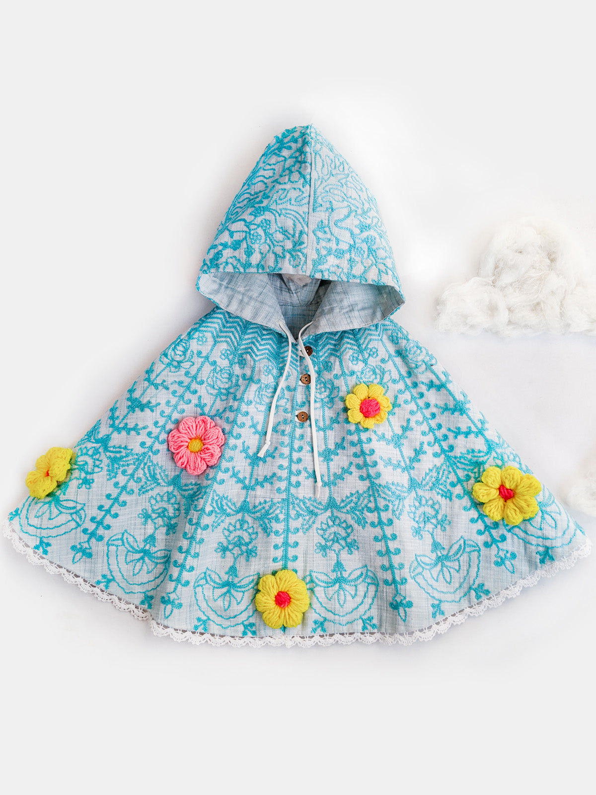 Girl's Halemons Sky Spring Woolen Flower Baby Girl Poncho Top - HALEMONS