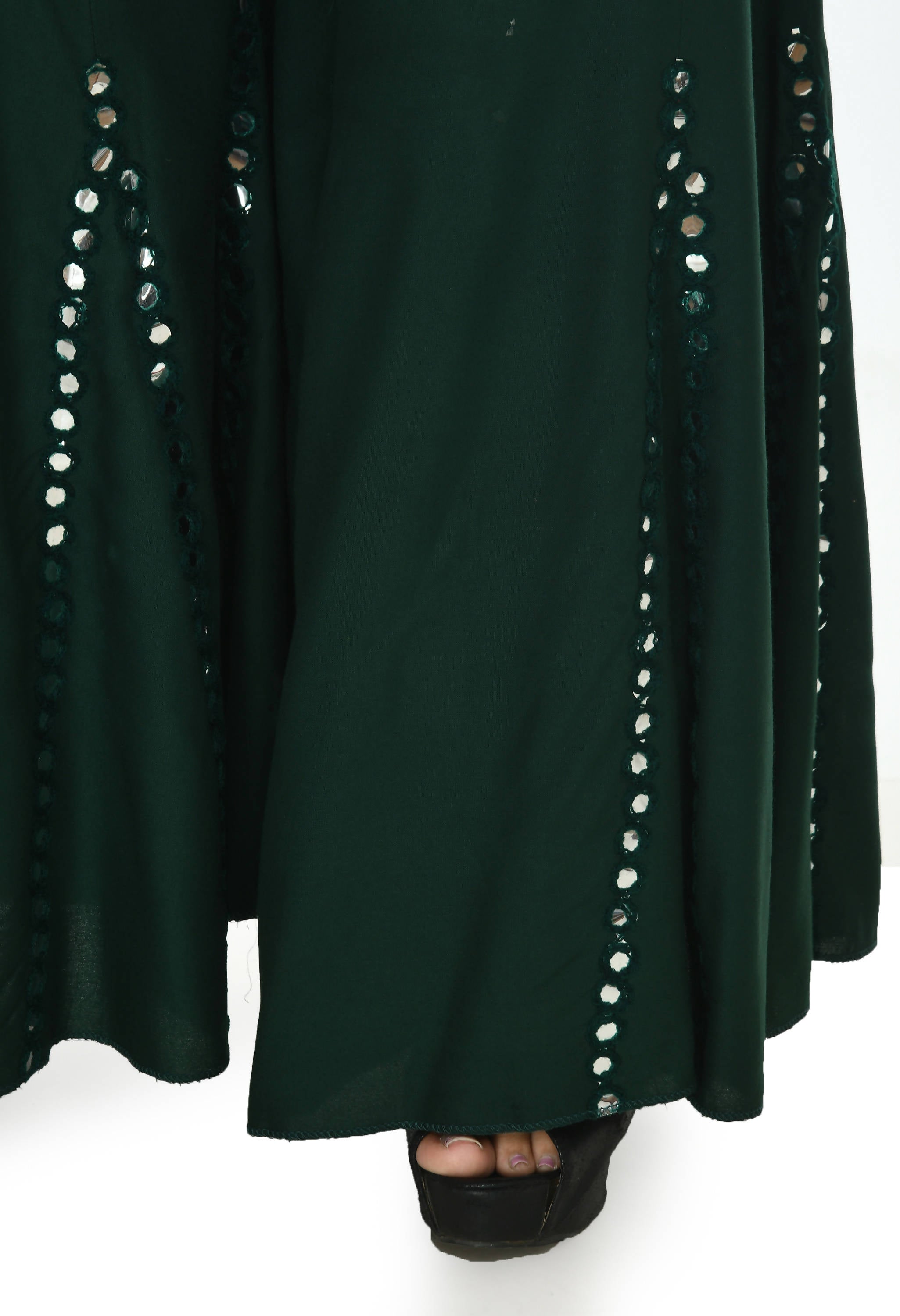 Women's Bottle Green Viscose Rayon Flared Palazzo With Mirror Lace Work Mfp034 - Moeza