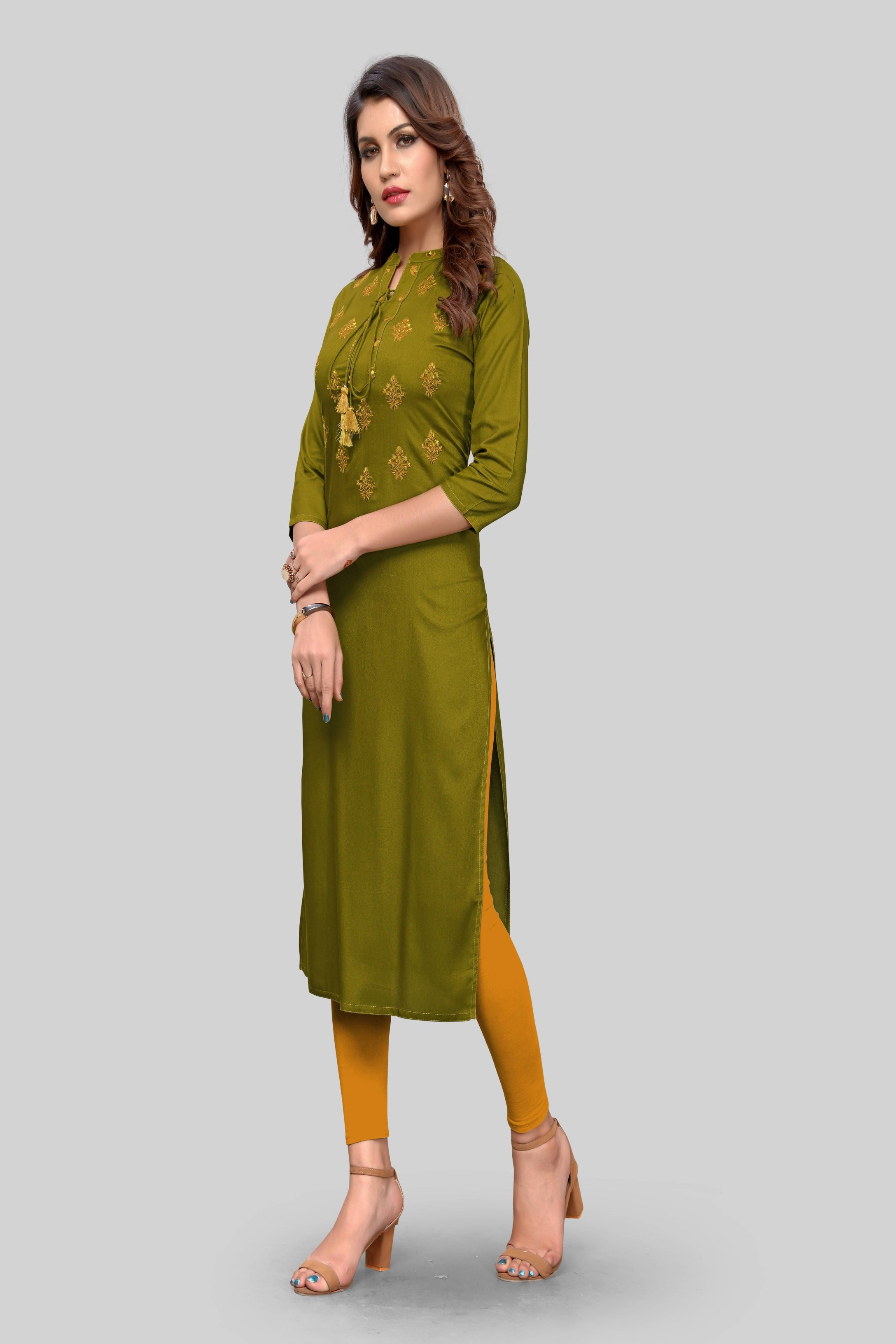 Women's Mehendi Green Straight Kurta By Vbuyz- (1Pc Set)