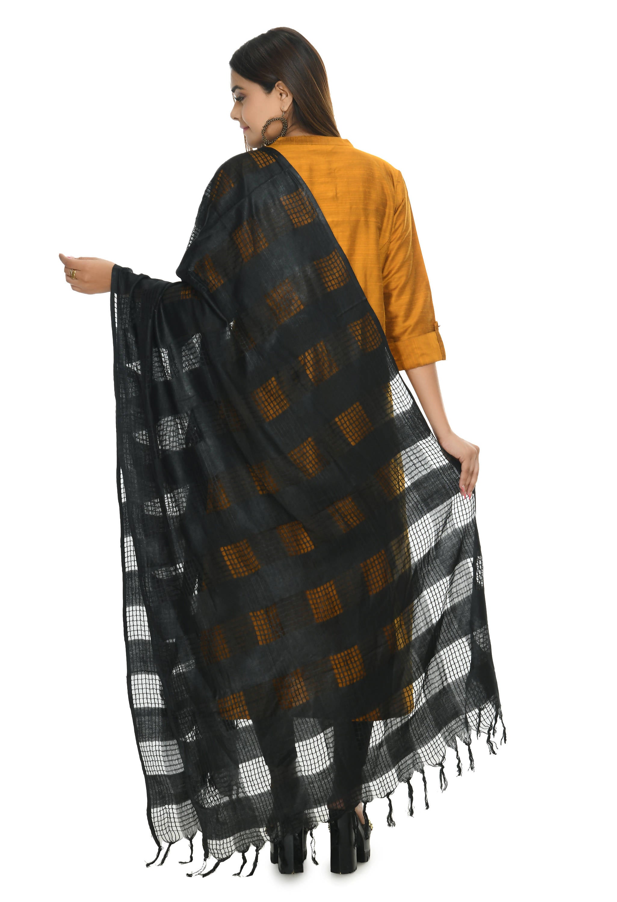 Women's Black Window Design Cotton Dupatta Mfd0016 - Moeza