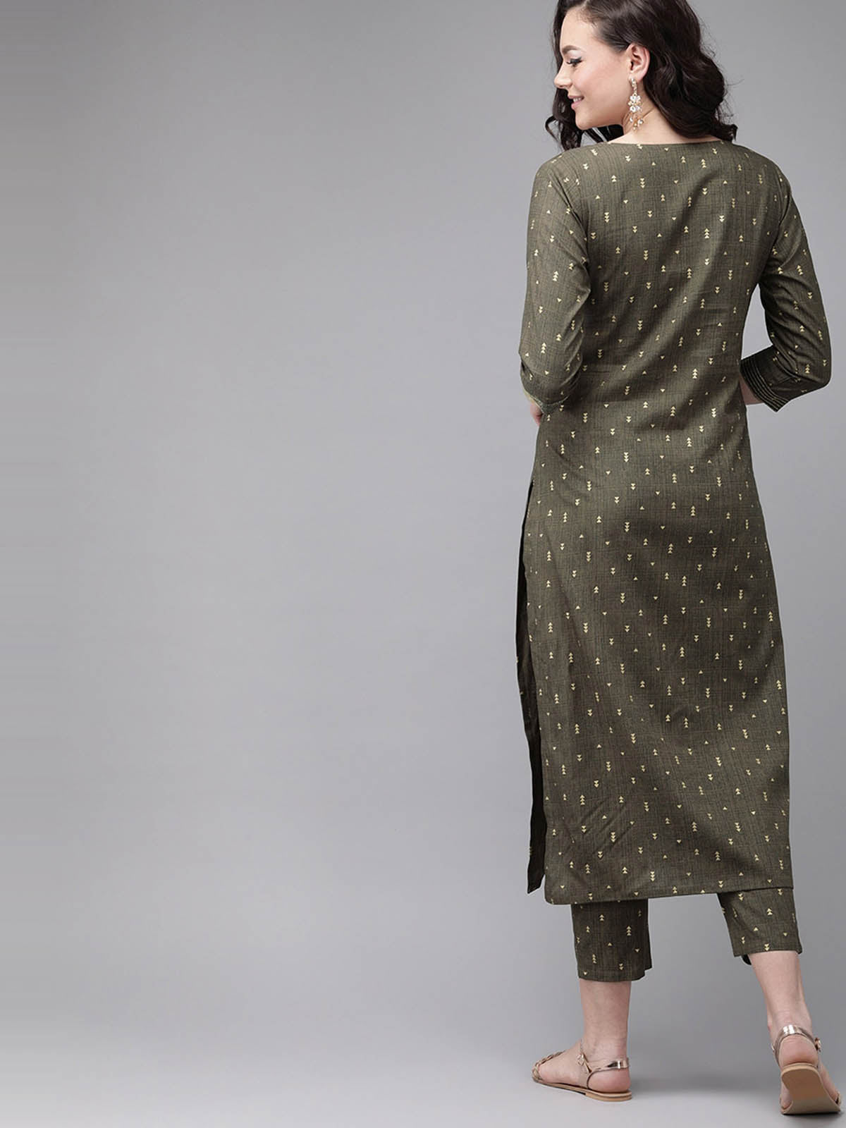 Women's Olive Solid Straight Kurta With Palazzo Sets - Odette