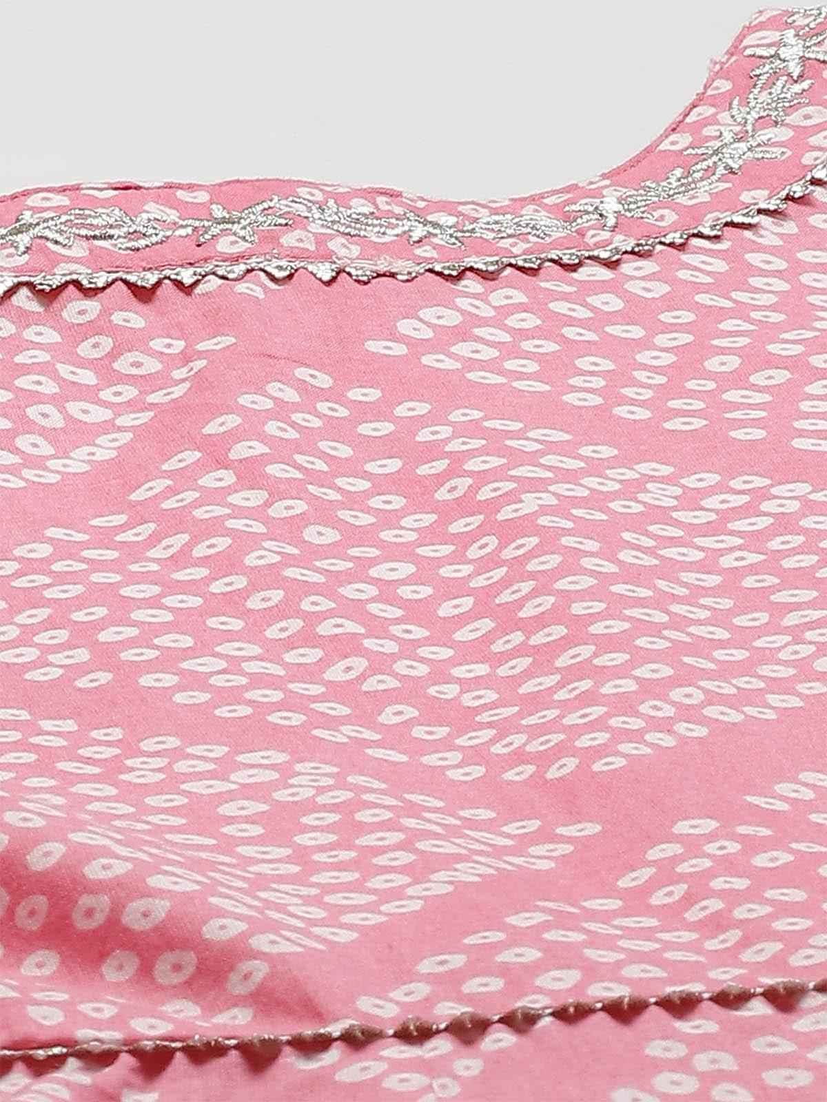 Women's Pink Printed Kurta Palazzo Dupatta Set - Odette