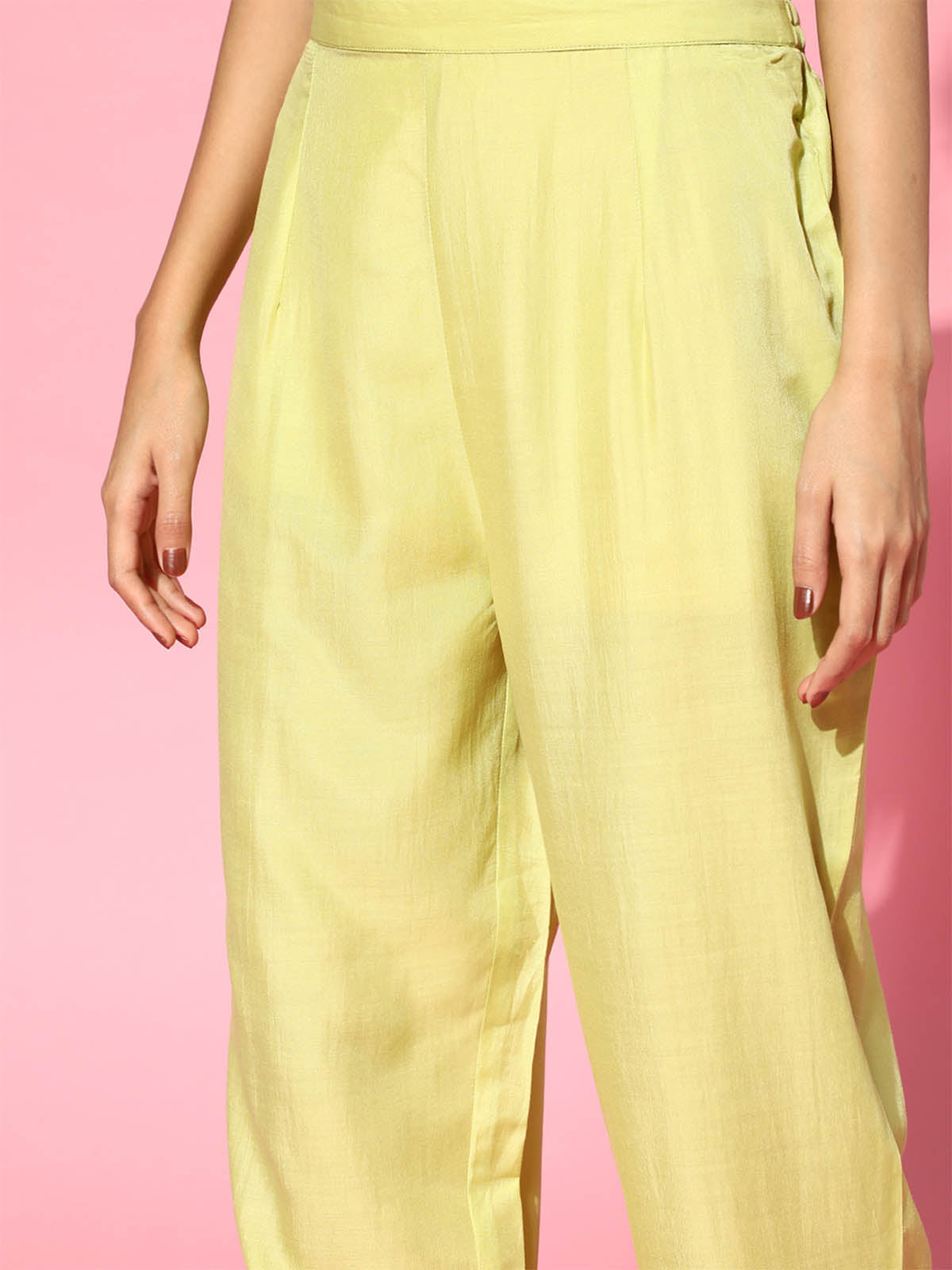 Women's Yellow Embroidered Straight Kurta Trouser Dupatta Set - Odette
