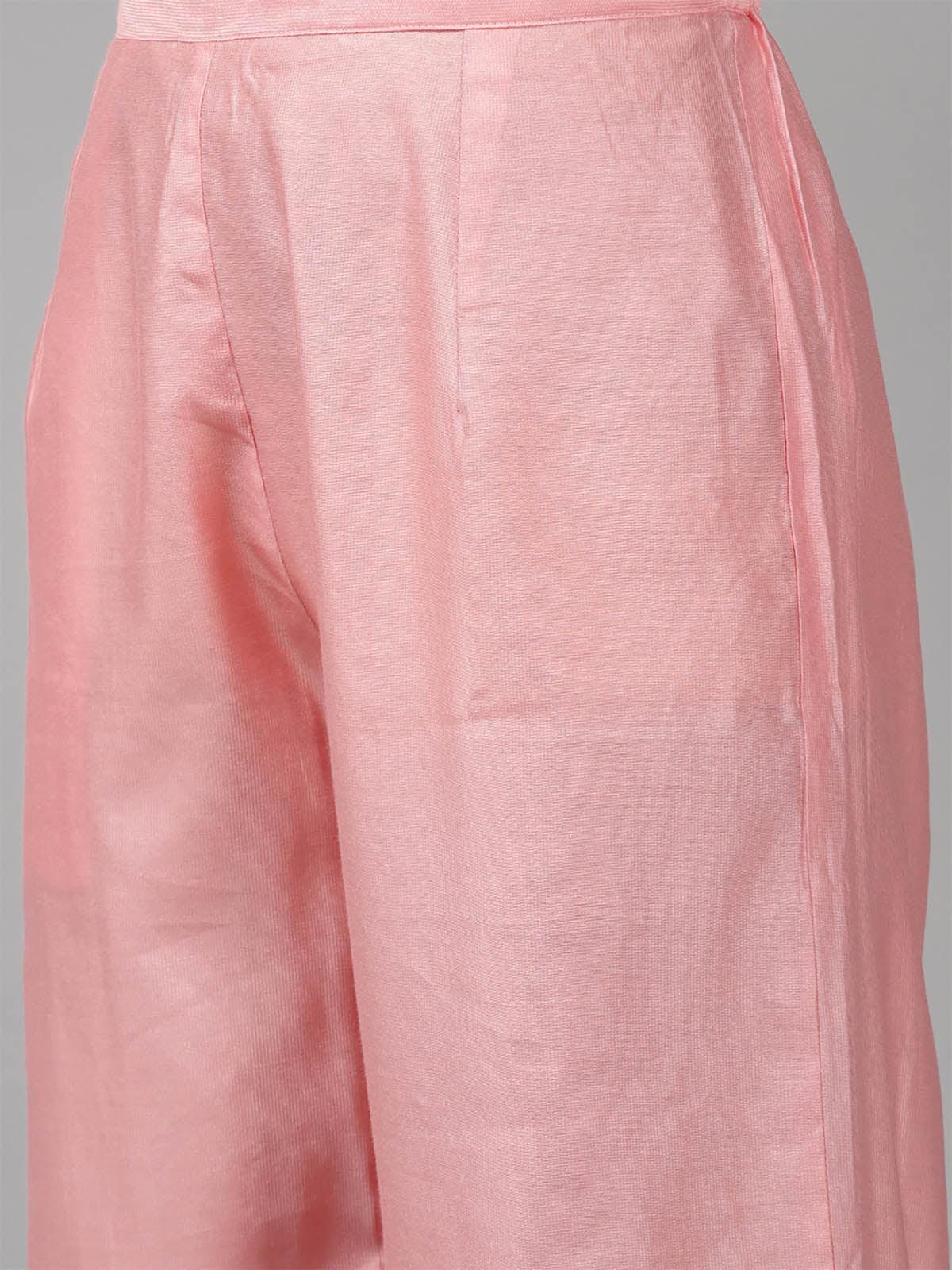 Women's Pink Embroidered Straight Kurta Palazzo Set - Odette