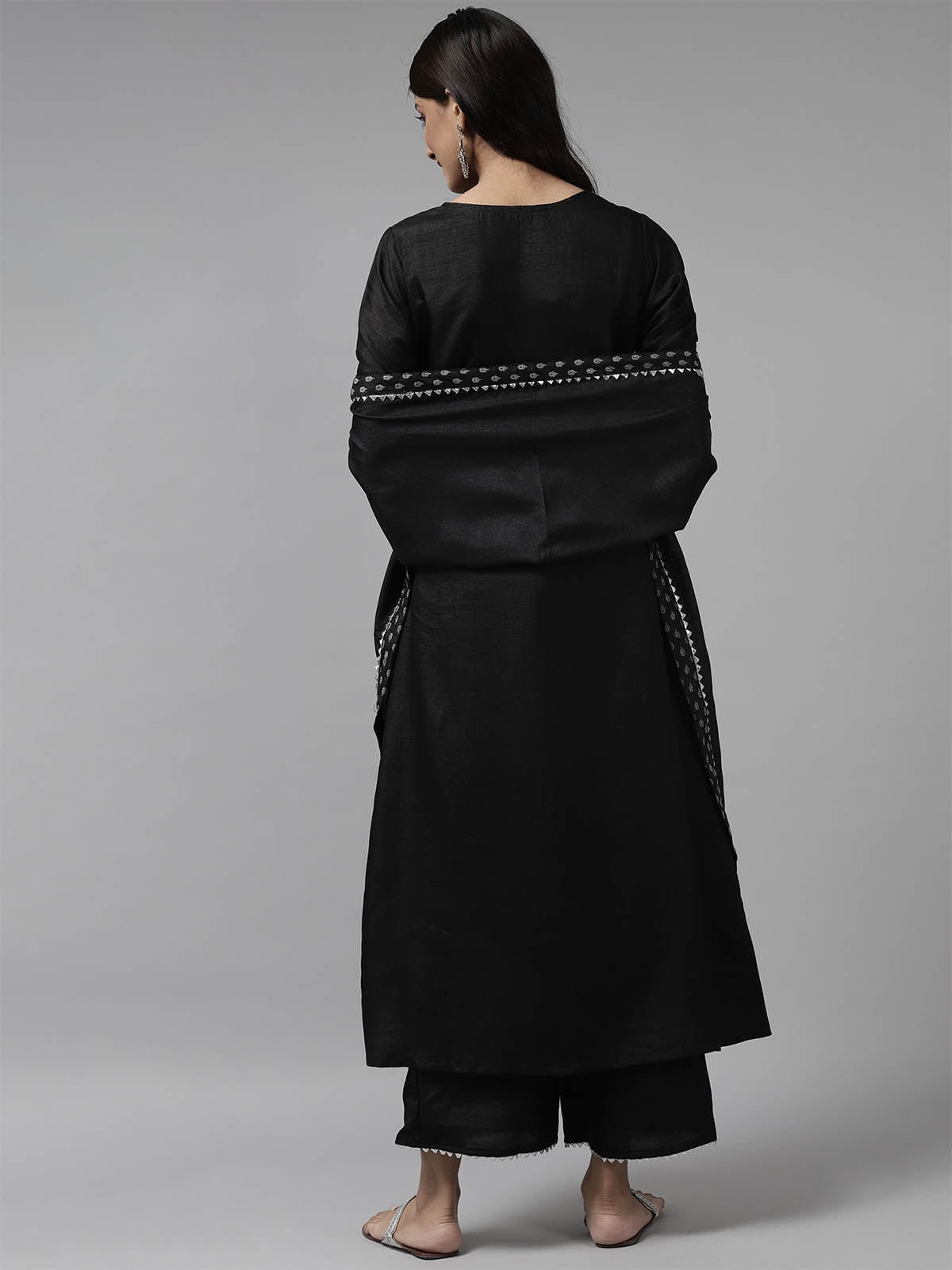 Women's Black Printed A-Line Kurta Trouser Set - Odette