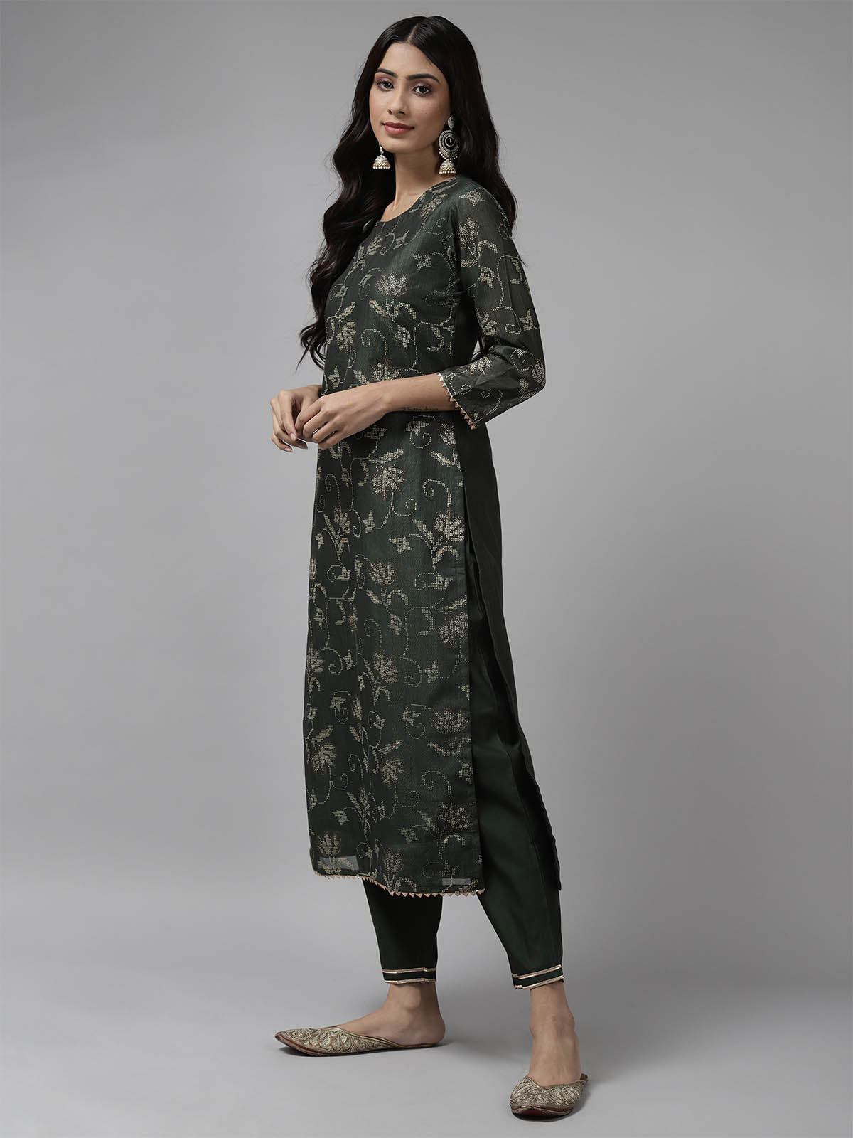 Women's Green Printed Straight Kurta Sharara Set - Odette