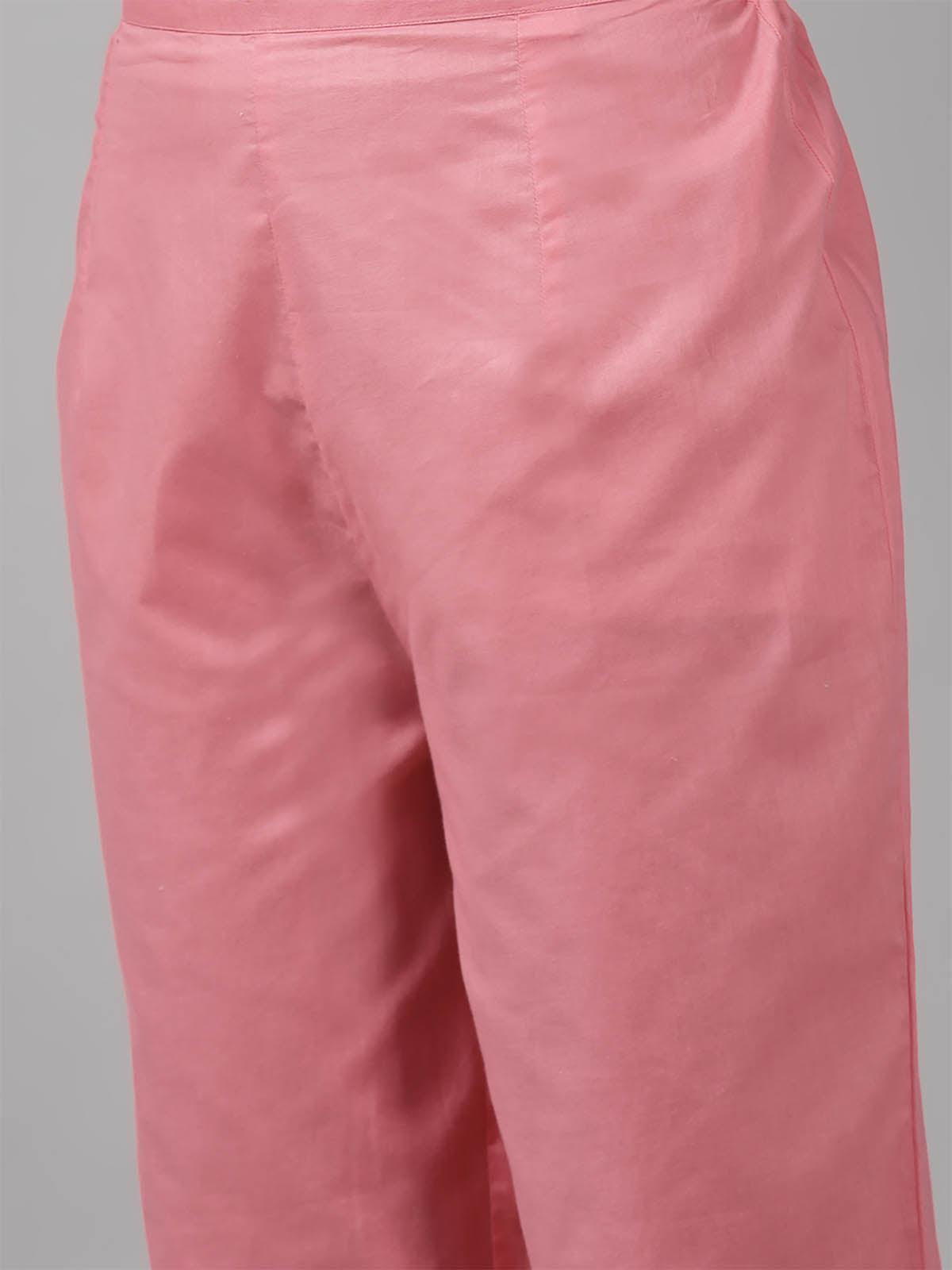 Women's Pink Embroidered Straight Kurta Trouser Set - Odette