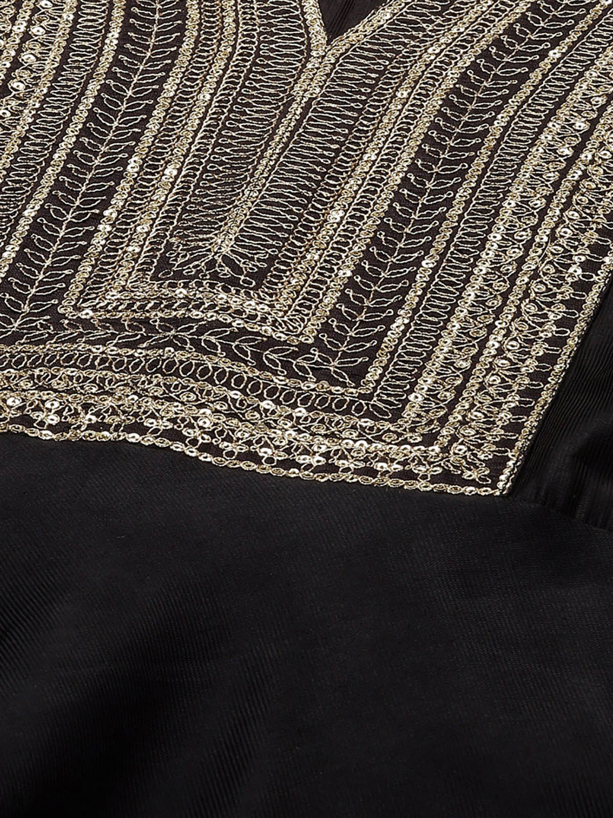Women's Black Embroidered A-line Kurta Trouser With Dupatta Set - Odette