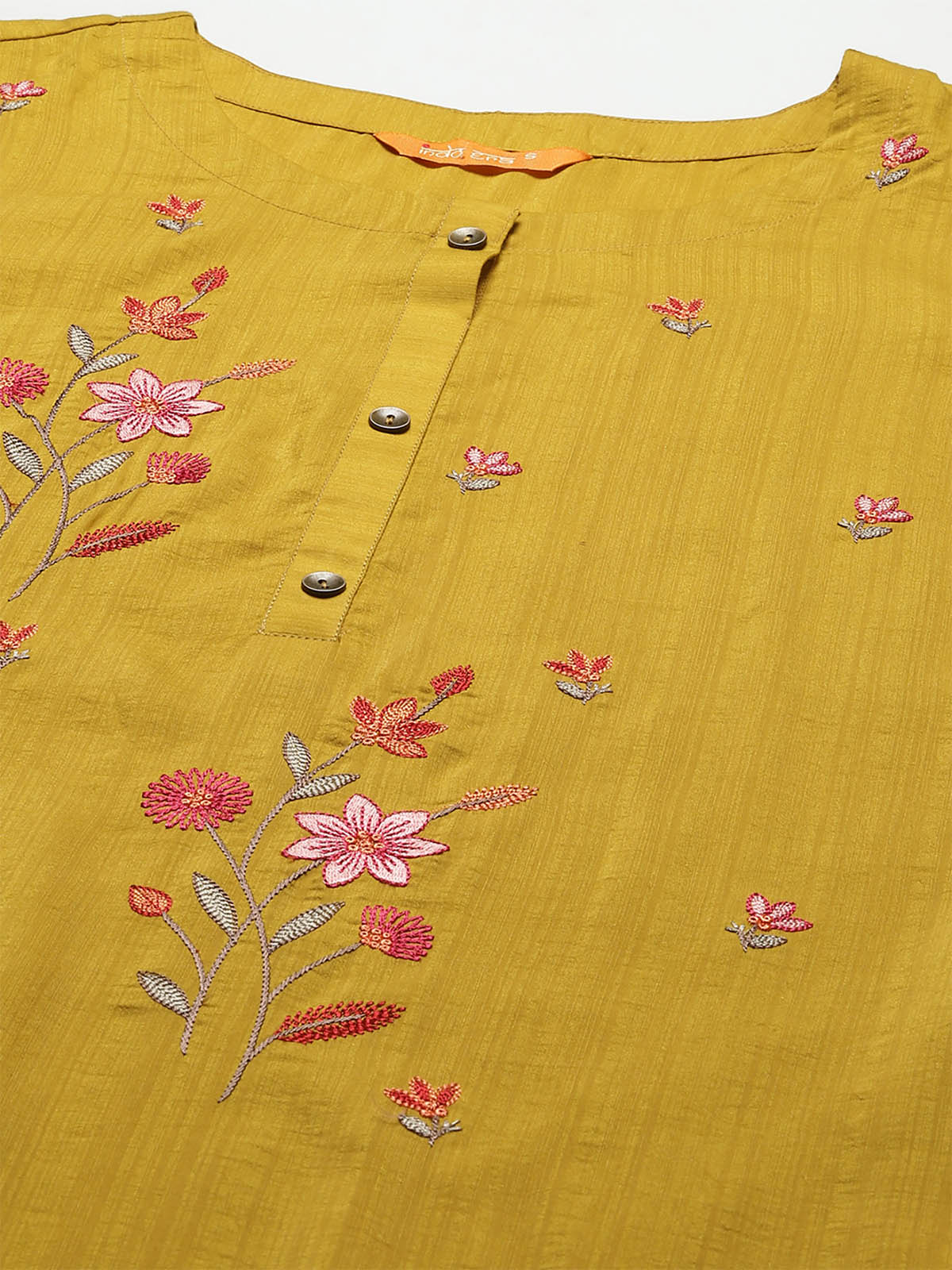 Women's Yellow Embroidered Straight Kurta Trouser Dupatta Set - Odette
