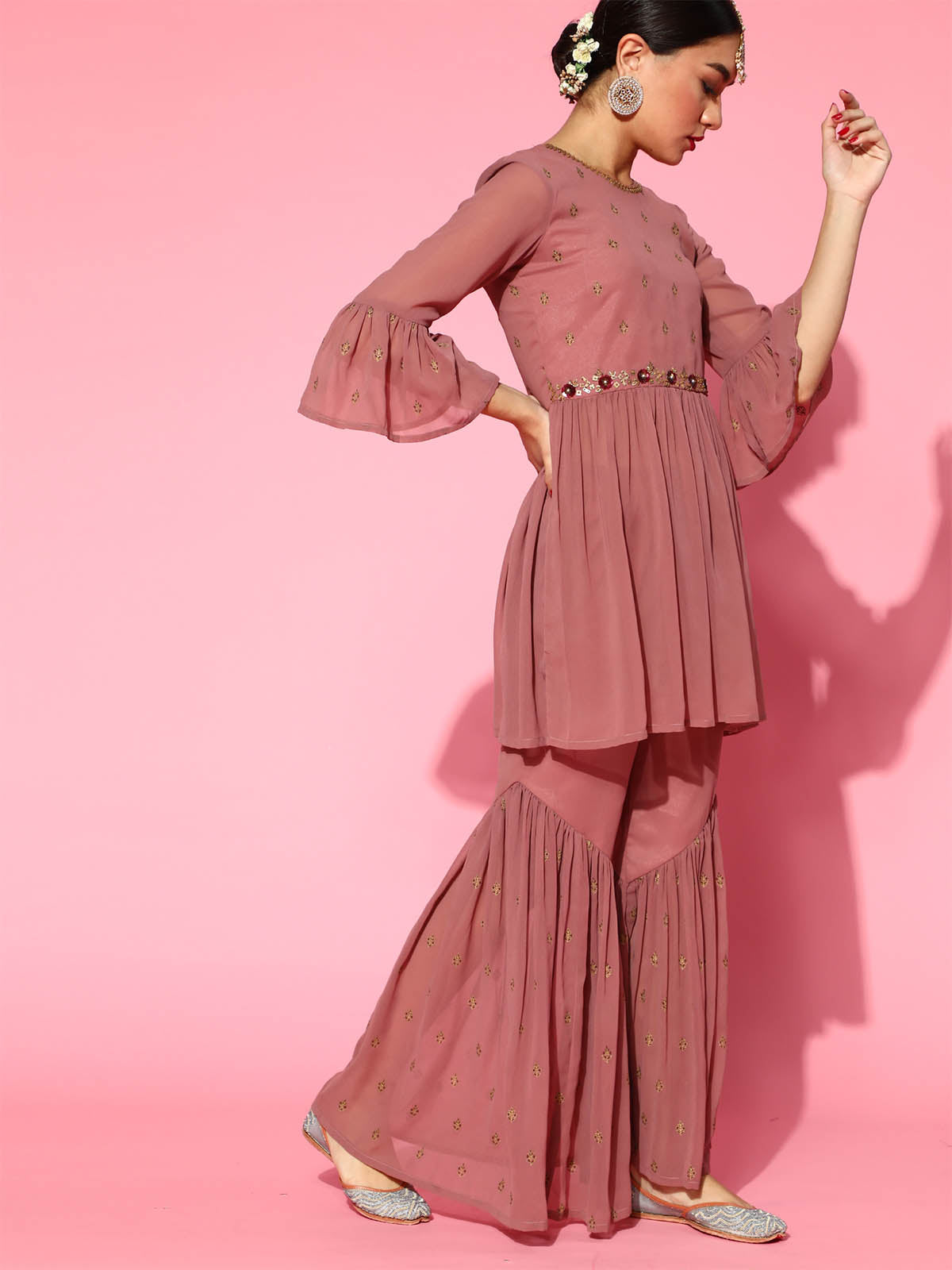 Women's Lilac Solid A-line Kurta With Sharara Set - Odette