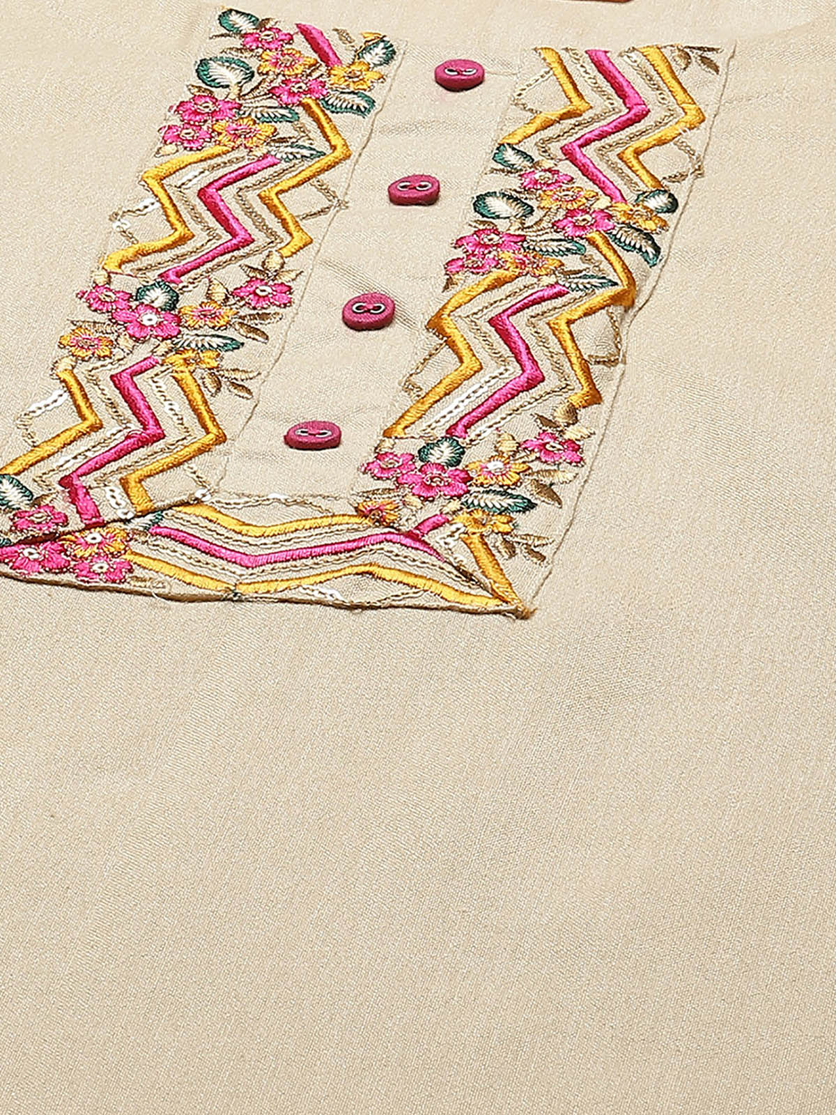 Women's Beige Embroidered Straight Kurta Set - Odette
