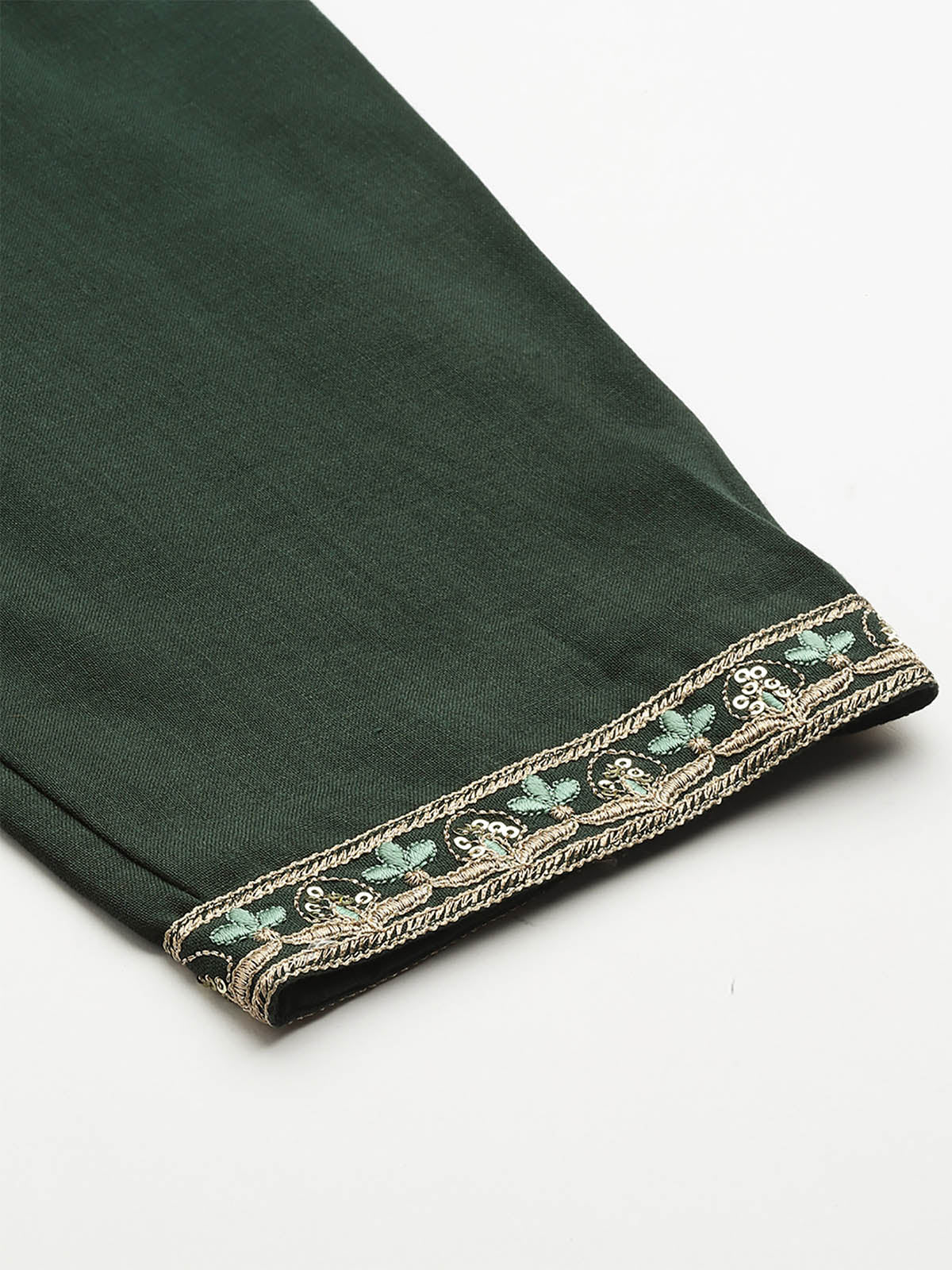Women's Green Embroidery  Straight Kurta Palazzos With Dupatta Set - Odette