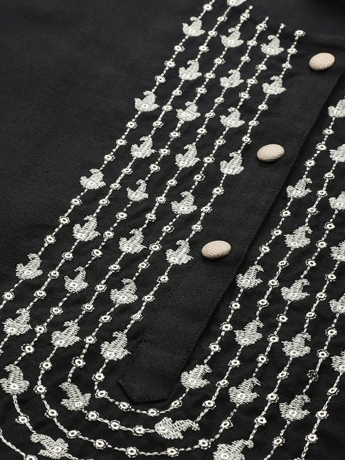 Women's Black Embroidered Straight Kurta Palazzo With Dupatta Set - Odette