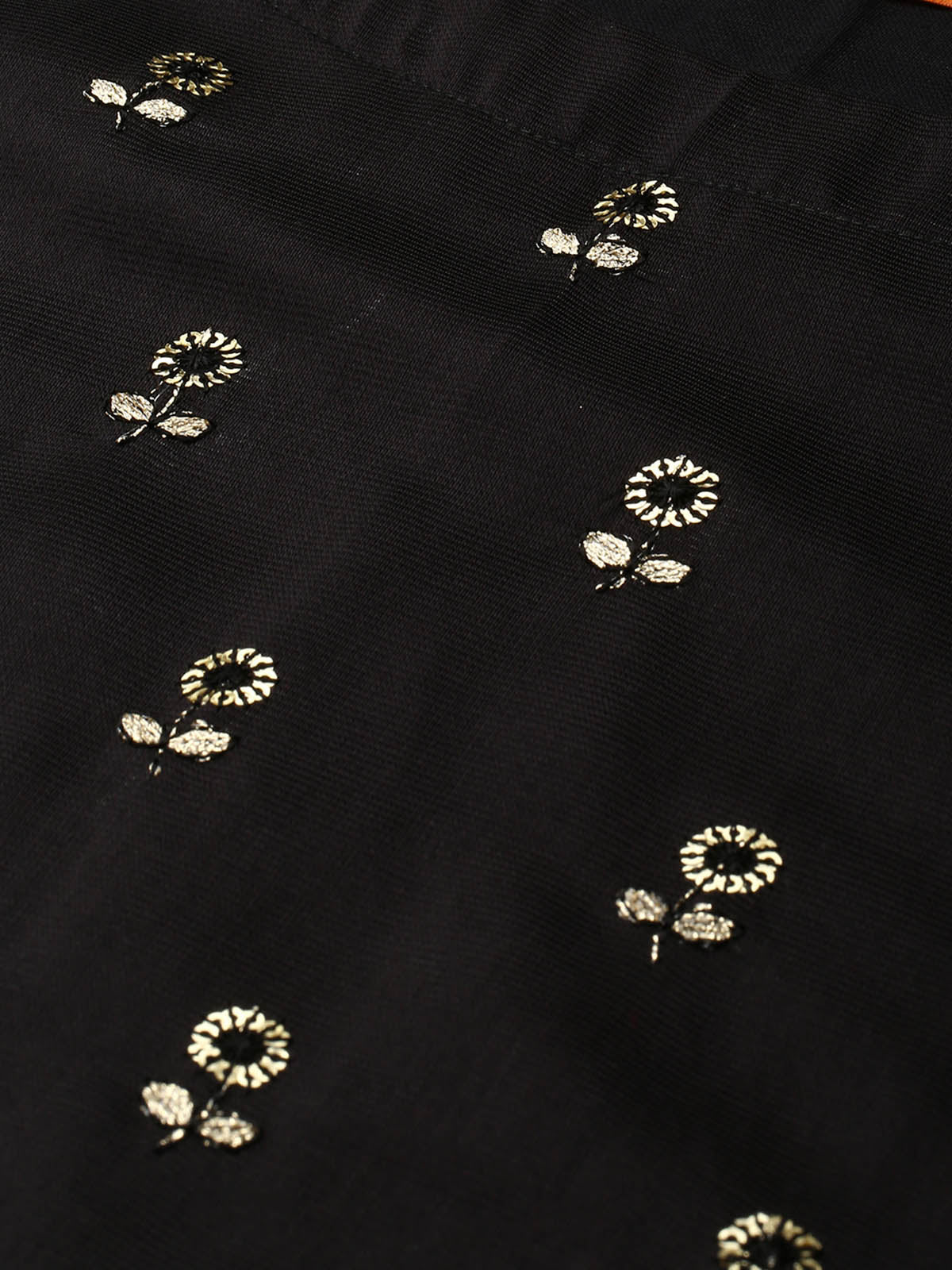 Women's Black Floral Printed Straight Kurta Set - Odette
