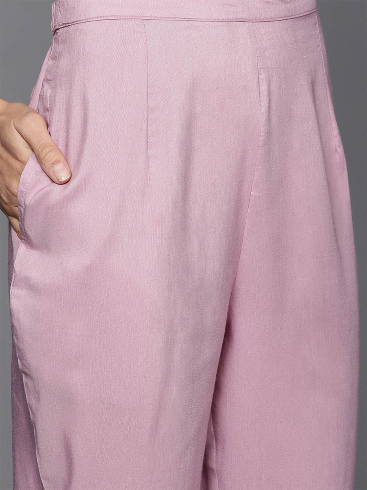 Women's Lavender Foil Printed Straight Kurta Trouser With Dupatta Set - Odette