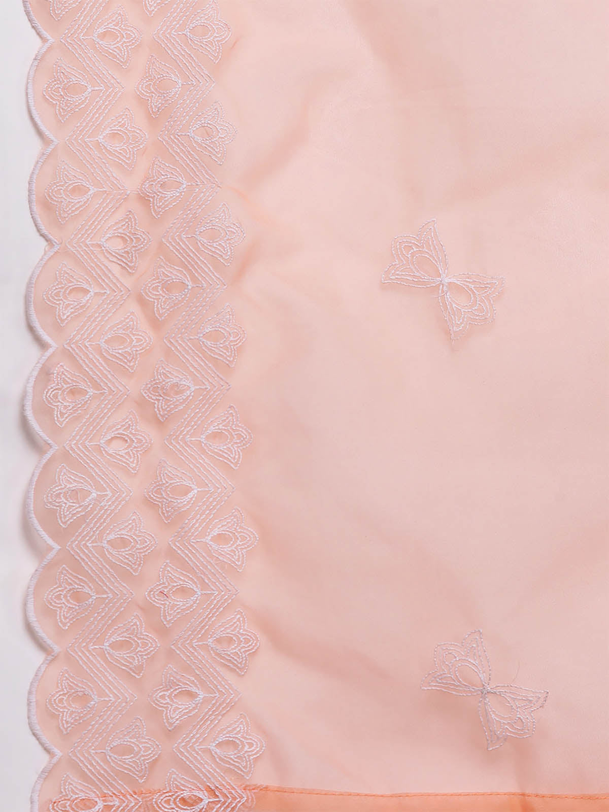 Women's Peach Embroidered Straight Kurta Trouser With Dupatta Set - Odette