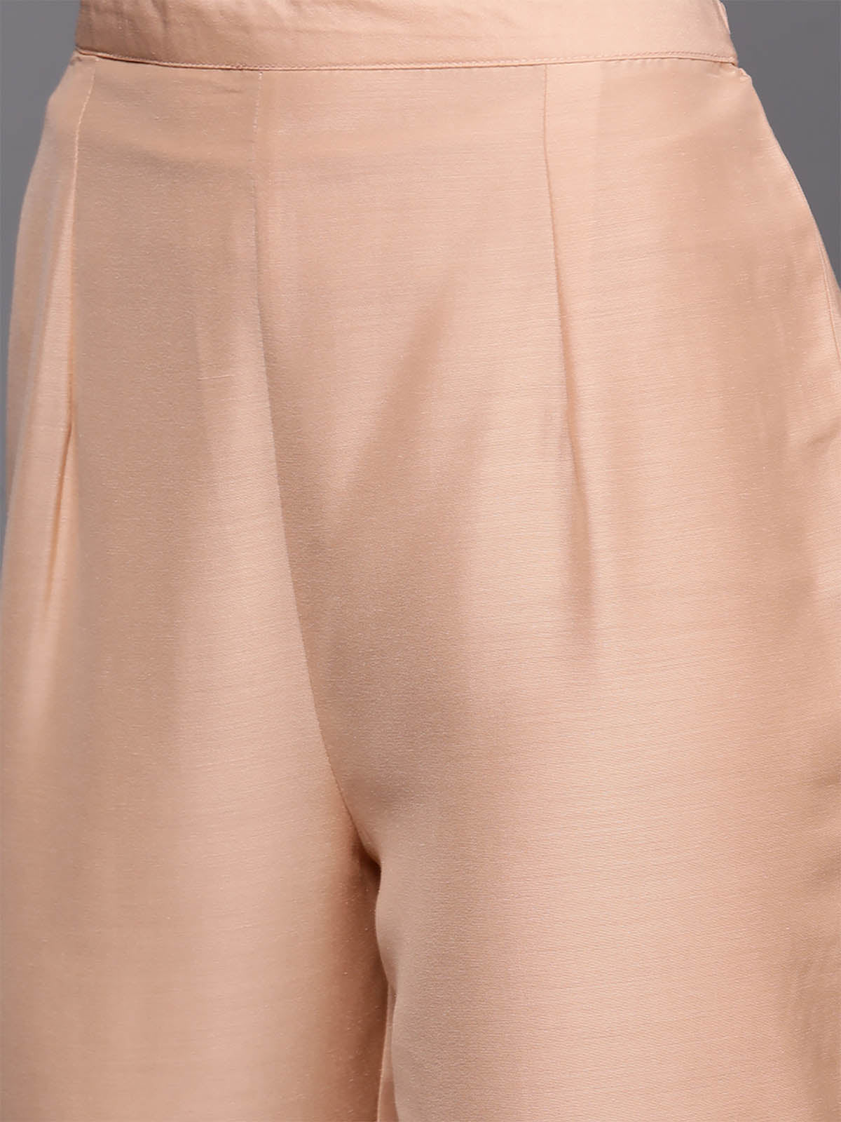 Women's Peach Embroidered Straight Kurta Trouser With Dupatta Set - Odette