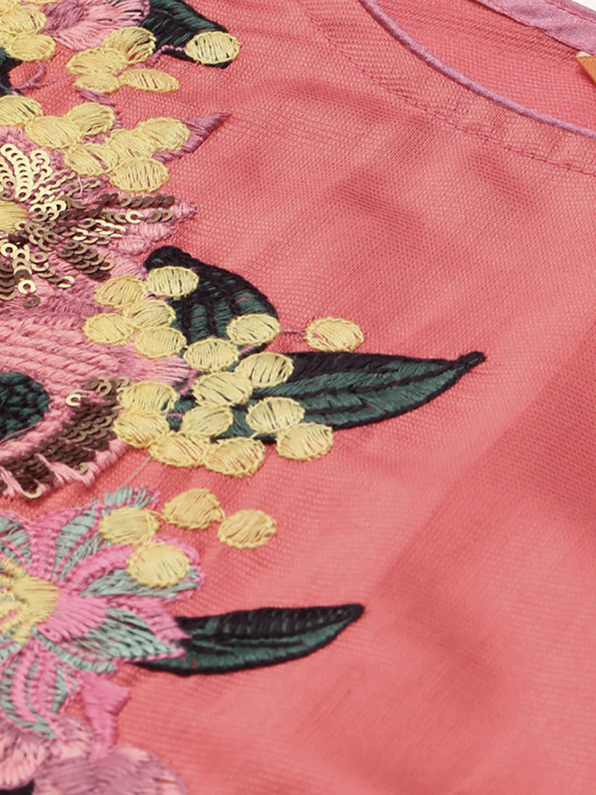 Women's Pink Embroidered Kurta Set - Odette