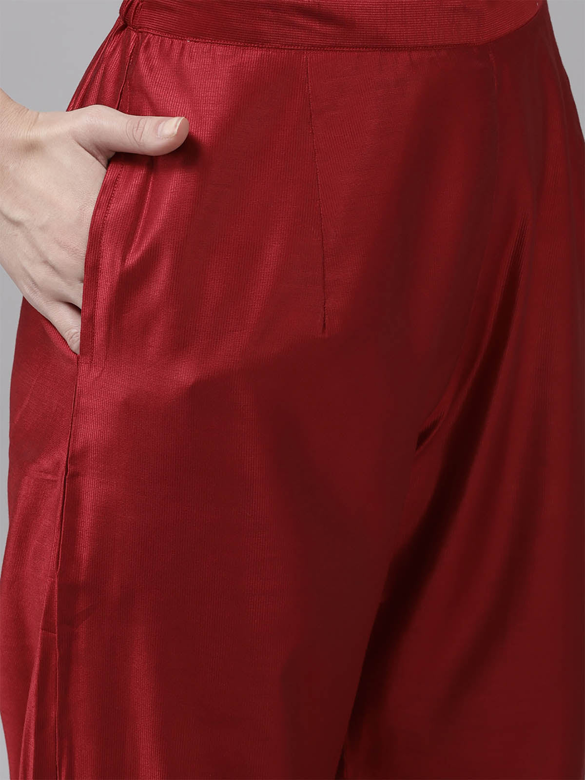 Women's Red Embroidered Straight Kurta Set - Odette