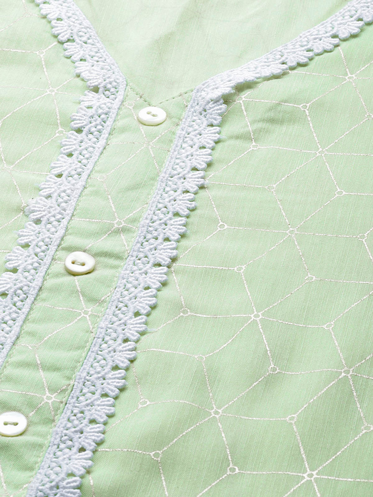Women's Sea Green Foil Printed Straight Kurta Trouser With Dupatta Set - Odette