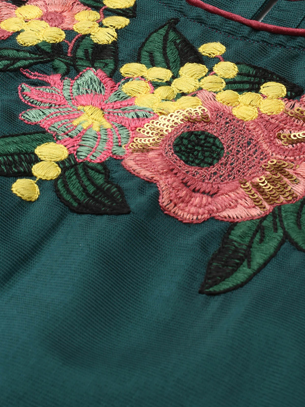 Women's Teal Embroidered Straight Kurta Set - Odette
